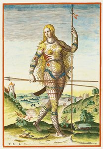 Piktiläinen nainen, teoksesta "Admiranda Narratio...", kaiverrettu Theodore de Bry (1528-98) 1585-88.